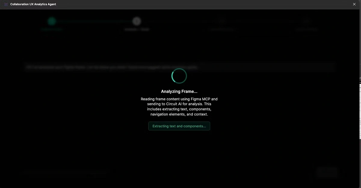 Plugin analyzing a Figma frame and extracting text, components, navigation elements, and context