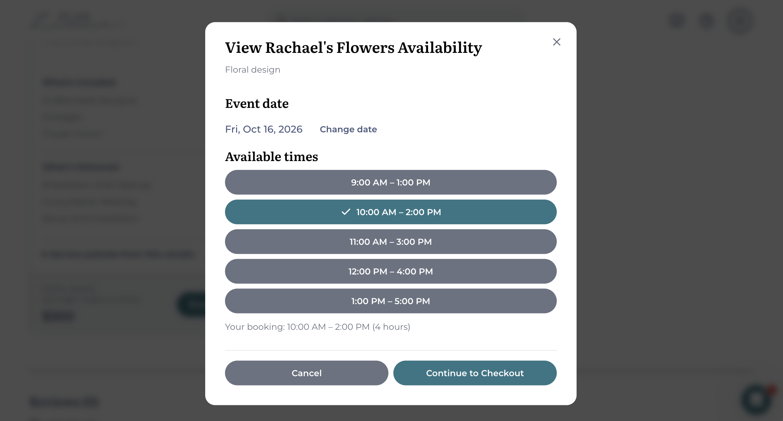 Vendor availability and event time selection