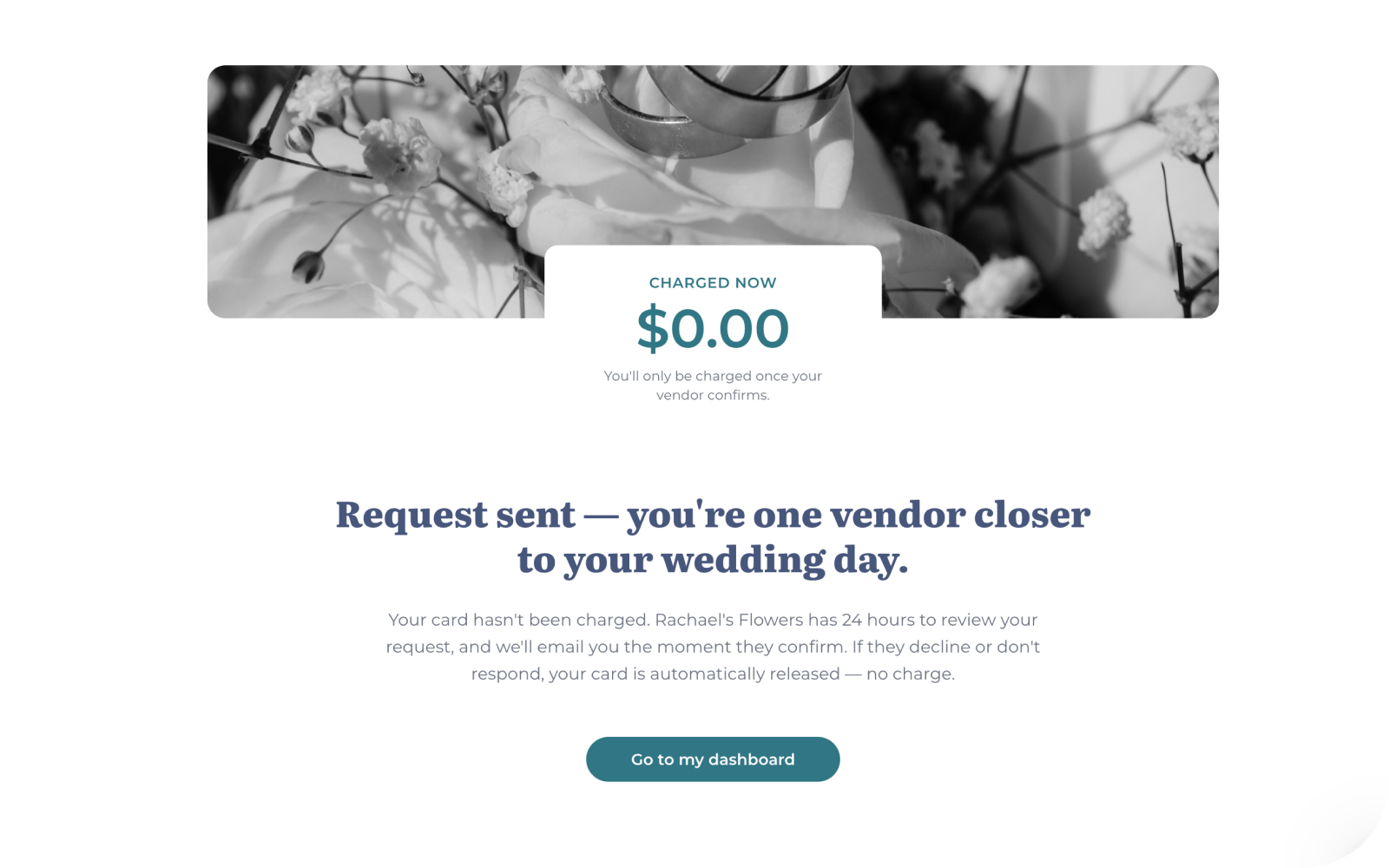 Booking request sent with zero dollars charged now