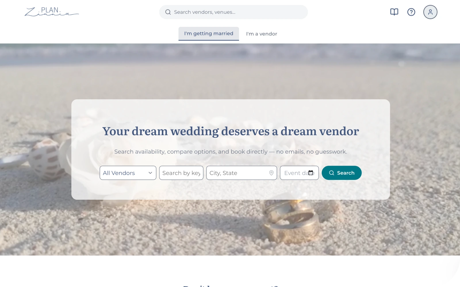 Plan Zinnia marketplace homepage and vendor search